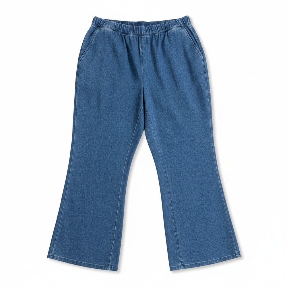 Lands End Starfish Knit Wide Leg Pull On Pants Blue Denim Look Medium Petite